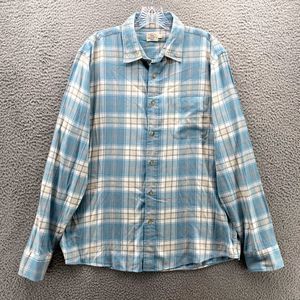 Faherty Brand Shirt Adult Large Blue Plaid Spandex Button Down Long Sleeve Men's
